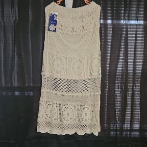 Cream Crochet Midi Skirt
